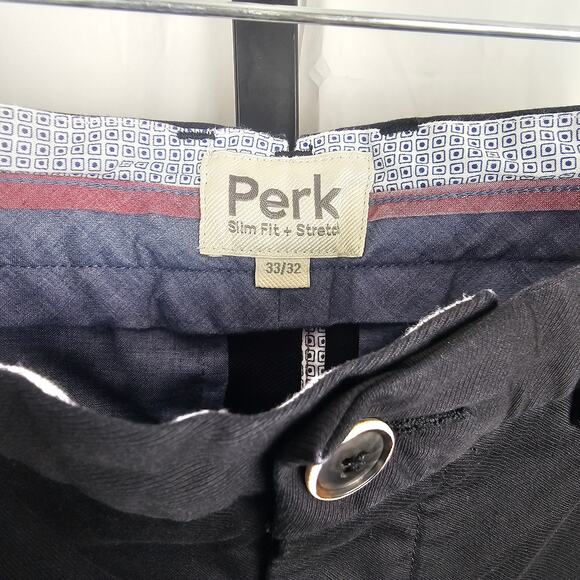 Perk Slim Fit Stretch Chino Pants Black 33x32 Cotton Spandex Blend Casual Work - Picture 2 of 5